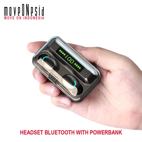 Moveonesia - Headset Bluetooth LED Smart Display With Powerbank Handsfree Wireless Airbuds 2in1 Earphone