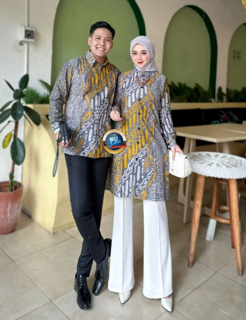 Ks muslim fashion - Batik Couplen Kemeja Dan Tunik Motif arra kuning