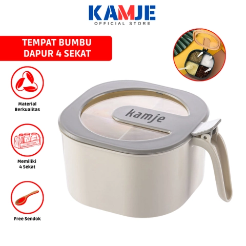 KAMJE Toples Wadah Tempat Bumbu Dapur Aesthetic 4 Sekat Free Sendok KMJ017