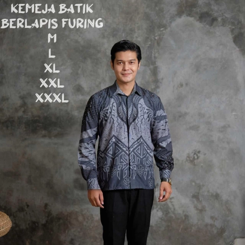 Batik Mafaza - Kemeja batik pria dewasa berlapis furing motif dasi abu