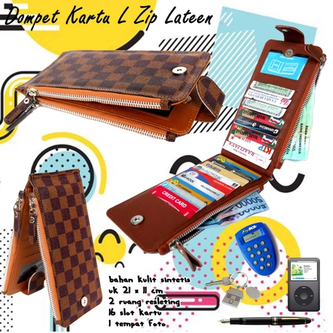 Lanc Fashion - Dompet Female Kartu Resleting Lipat Lateen Kotak Coklat