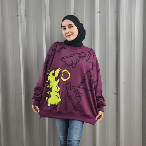 Bursanekashop - Sweater Crayon dino jaketTerbaru Wanita hoodie crewneck oversize