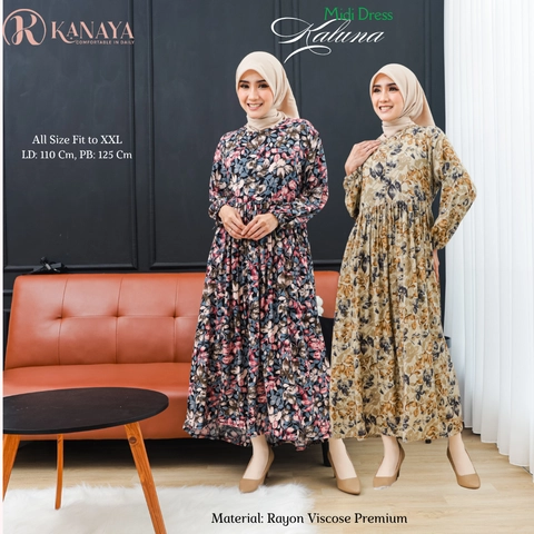 Kanaya Home Dress - Midi Dress Kaluna Series Busui Friendly Rayon Viscose Premium