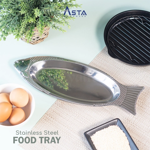 Asta Nampan Stainless Baki Saji Food Tray Tebal Motif Ikan 35 cm