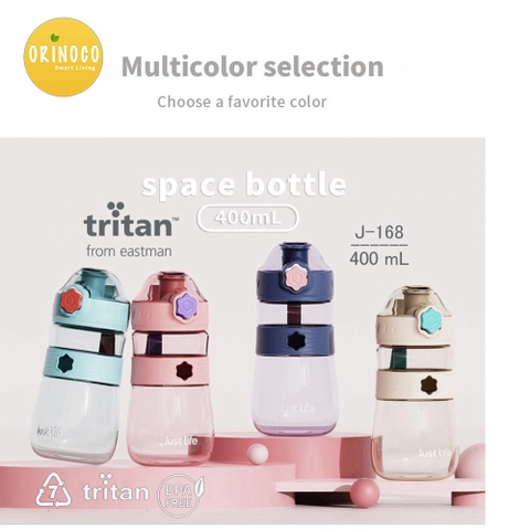 X&W Botol Tritan 400 ML J-168 One Push Button Tali Strap Silicone Anti Slip Leakproof BPA Free