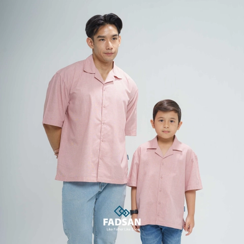 FADSAN - Kemeja Katun Casual Polos Couple Ayah Anak Warna Baby Pink - Kazu Series