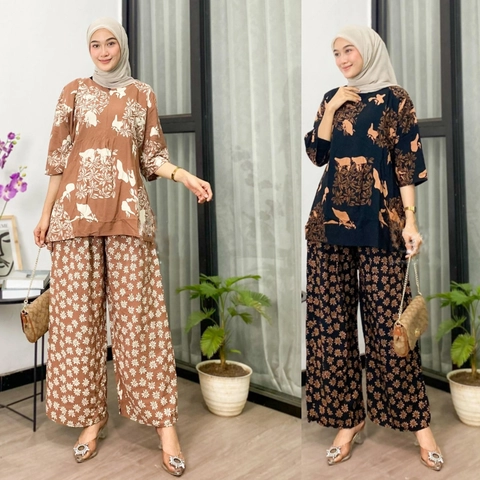 Amha Collection - ONE SET ARIANI PAJAMAS RAYON JUMBO MOTIF