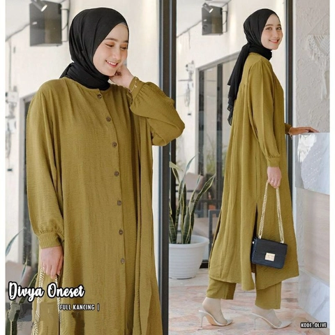 Bursanekashop - Divya Setelan Long Tunik Jumbo One Set Rayon Fashion Wanita Muslim