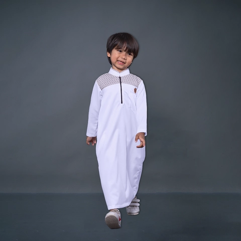 Kawan Muslim - Kawan Muslim-Gamis Sholat Anak Laki-Laki Etnik Putih Lengan Panjang Usia 1-14 Tahun JBA7