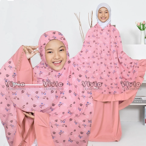 Vivio Kids - Mukena Anak 2 in 1 Katun Premium Motif Bunga Resleting Dagu Usia 2-15 Tahun Mukena Zahira