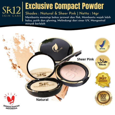 SR12 Herbal Skincare - Exclusive Compact Powder Natural dan Sheer Pink Bedak Padat Long Lasting Full Coverage