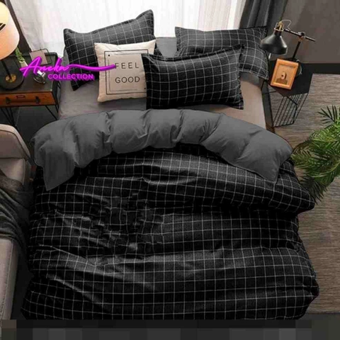 Aneka Collection - SPREI BEDCOVER SET UKURAN SPREI 180 RUMBAI SIZE NO 1 KASUR KING - SQUARE BLACK