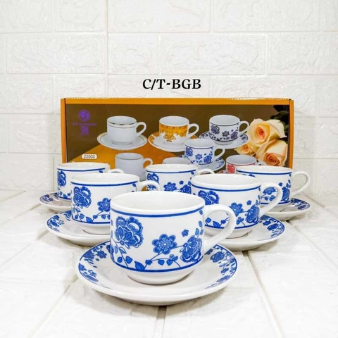 AHS - BIT CERAMIC CANGKIR TATAK 1 SET BUNGA BIRU
