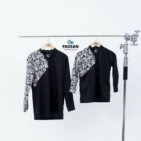 FADSAN - Baju Koko Lengan Panjang Couple Ayah Anak Motif Batik Warna Black - Anantara series