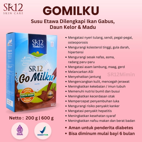 SR12 Mimin - SR12 Gomilku Coklat Susu Kambing Etawa Dilengkapi Daun Kelor Madu Ikan Gabus Untuk Kesehatan Tubuh