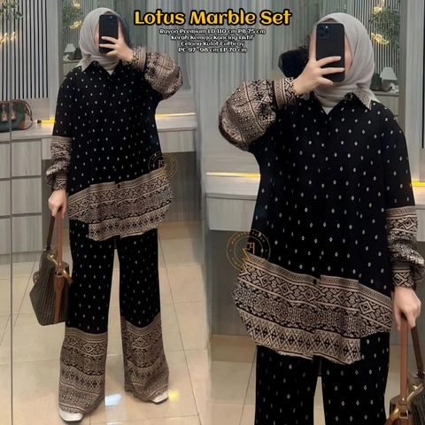 Valencia - Lotus Set One Set Wanita Kekinian Rayon Kemeja Baju Setelan Wanita Celana Kulot Cutbray