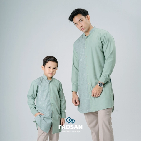 FADSAN - Kurta Bordir Lengan Panjang Ayah & Anak Warna Sage Green - Kashmir Series
