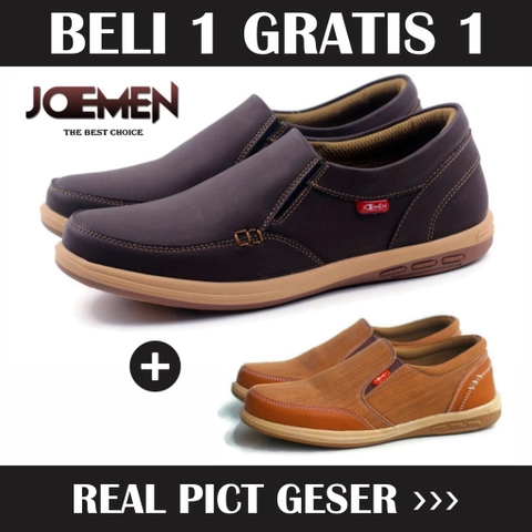 Joemen Official - Joemen Sepatu Pria Kulit Joemen Bundling J 21 Free Sepatu J 28 Coklat Muda Termurah Gratis Ongkir