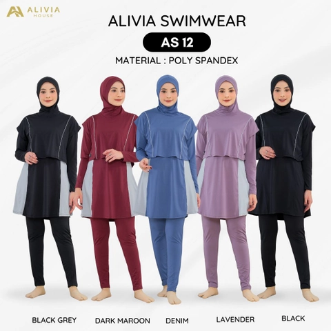 Alivia House - Alivia Swimwear AS 12 - Baju renang muslimah syari Poly Spandex dewasa wanita muslimj