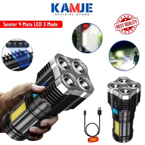 KAMJE Senter Led Super Terang Jarak Jauh COB Rechargeable 4 Mode Mata KMJ062