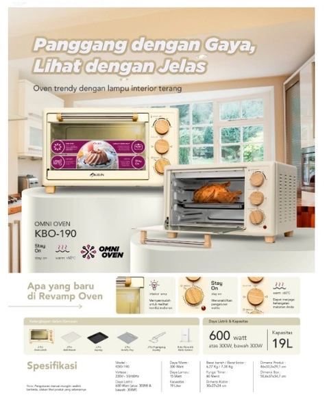 UTAMAMEGA - Kirin Omni Oven Listrik 19 Liter KBO-190 Low Watt