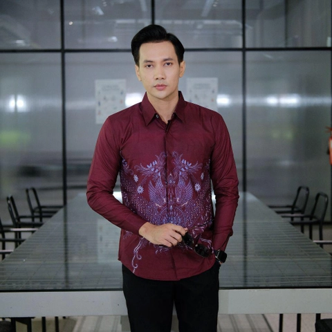 Batik Mafaza - Kemeja Batik Pria Dewasa Lengan Panjang Free peci rajut Motif wonosari maron