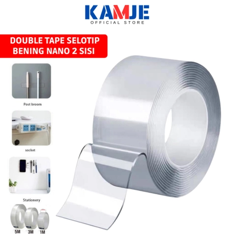 KAMJE Double Tape Isolasi Solasi Selotip Solatip Bening 2 Sisi 1M 3M 5M Super Kuat KMJ005
