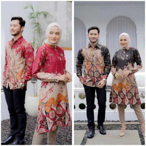 Ks muslim fashion -Baju Batik couplen kemeja dan tunik pria dan wanita