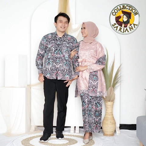 COLLECTION SARJANA - Kebaya Kondangan/Lamaran - Batik Couple Adhisti - Brokat Tille Mutiara Sarimbit Modern Rok Span Pinggang Karet