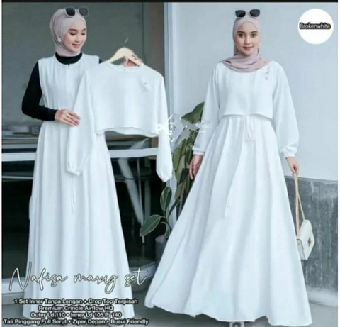 Bursanekashop - NAFISA maxy set 2in1 inner outer crop setelan gamis polos terbaru