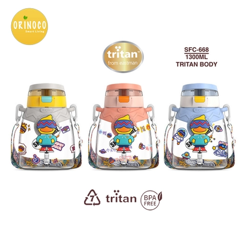 X&W Botol Minum Anak Sultan Dengan Sedotan & Tali Panjang Anti Tumpah Plastik Tritan 1300 ML SFC-668