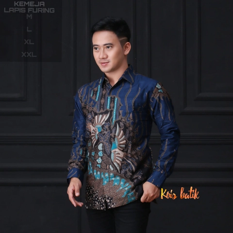 Kois Batik - Kemejan batik lengan panjaang lapis furing biru kombinasi