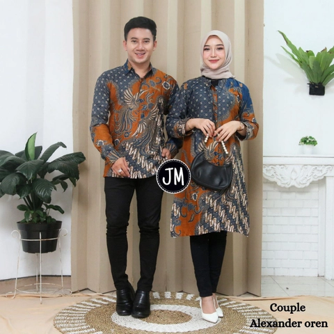 Batik Alfin - Baju atasan wanita dan pria motif Alexander oren model kekinian terbaru