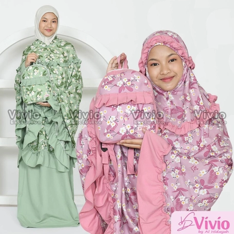 Vivio Kids - Mukena Anak Tas Ransel Resleting Dagu Rayon Premium Motif Mukena 2 in 1 TK SD SMP SMA
