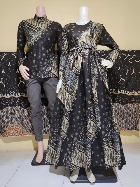 Kois Batik - Batik Coupel Kemeja Dan Gamis Terbaru New Motif Miswara Hitam