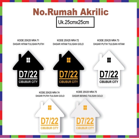 Pusat Advertising - Papan Nomor rumah akrilik type Home series Ukuran 25cm x 25cm