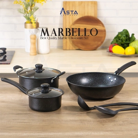 AHS 1 - Asta Marbello Cookware Set Panci Marble Anti Lengket 7 pcs
