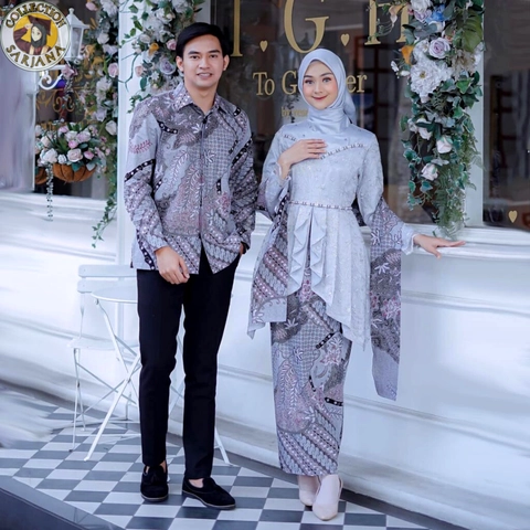 KEBAYA BRUKAT BATIK COUPLE TERBARU - BRUKAT LAFEYYA - Brokat Tille Mutiara - Furing Satin - Payet Mu