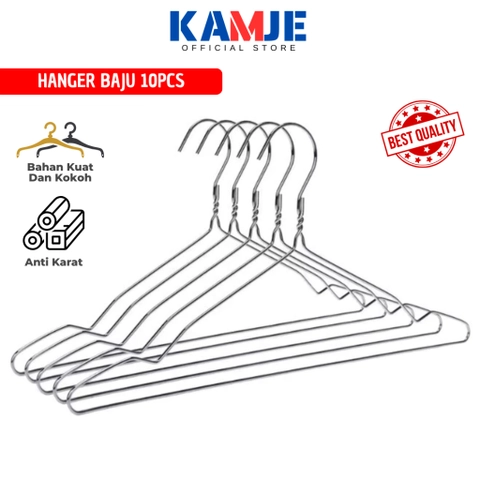 KAMJE Hanger Gantungan Baju Jemuran Besi Stainless Steel Isi 10pcs KMJ056