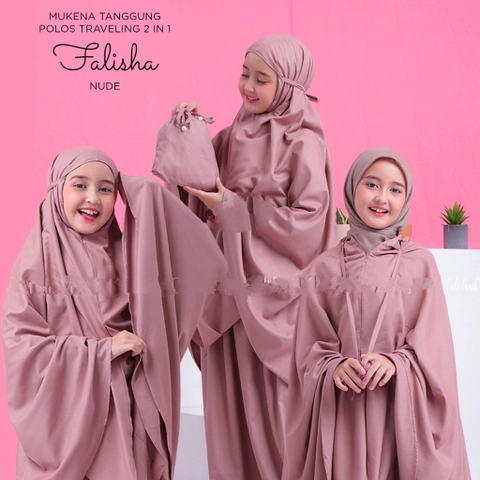 qayd - Mukena Falisha Anak Tanggung Traveling Polos 2in1 Resleting Bahan Katun Mikro