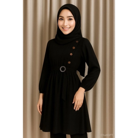 MEQA DAILY - Arumi Tunik Wanita Muslimah Elegan Free Belt Crinkle Airflow