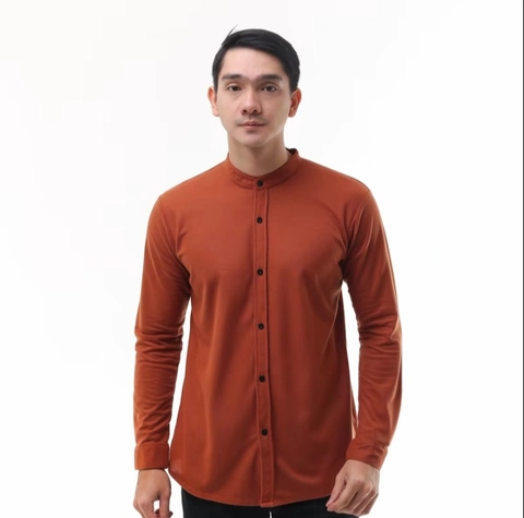 MR DEE - Kemeja panjang mandarin pria coral