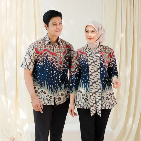 Kois Batik - Atasan Batik Coupel Kekiniam Blouse Wanita Dan Hem Pria Motif kejora navy