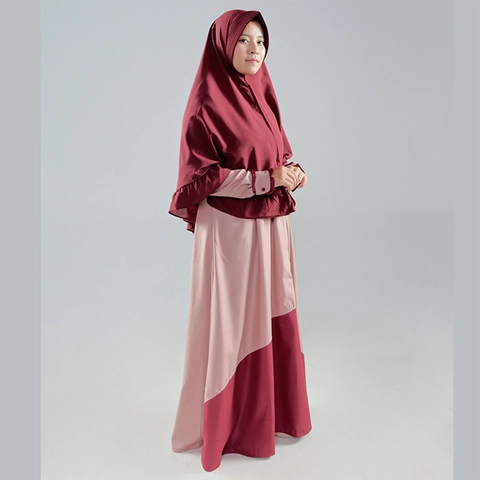 Baju Busana Dres Dress Gamis Wanita Dewasa Simple Simpel Kondangan Lebaran Pink Dusty Merah Maroon