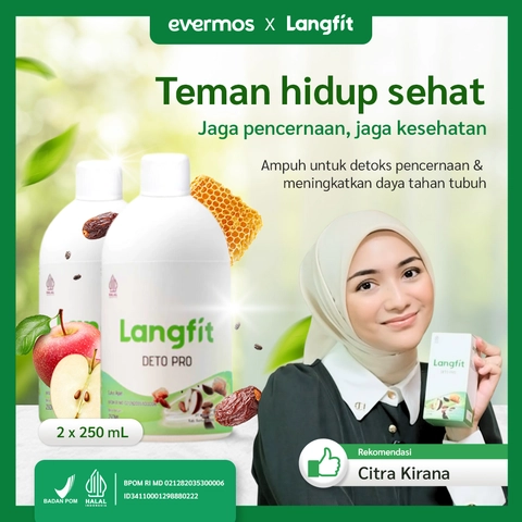 Langfit - Paket 2 Botol Deto Pro Cuka Apel + Madu Stevia Probiotik Chia Seed