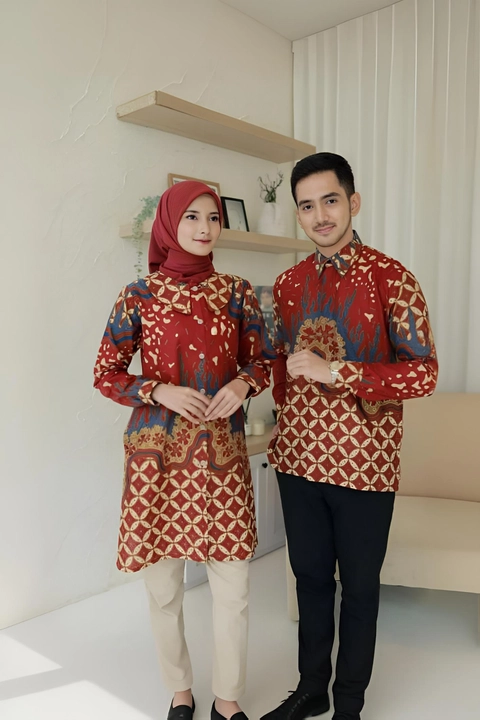 Batik Mafaza - Atasan Batik Coupel Pria Dan Wanita Motif Ayla merah