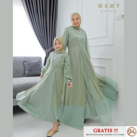 MAMY Gallery - [PO] Baju Gamis Couple Adiva Dress Mom & Kid Sage