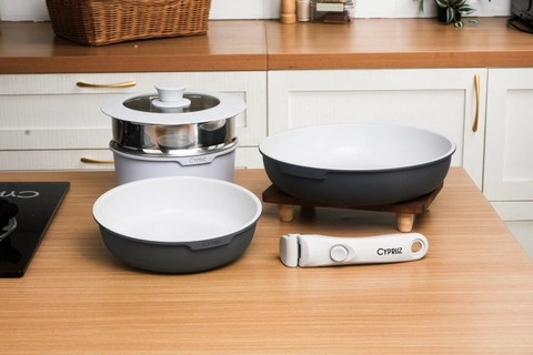 Cypruz Cookware Set Detachable Granite Diecast Wajan Set Premium Anti Lengket 6 Pcs PI-0956