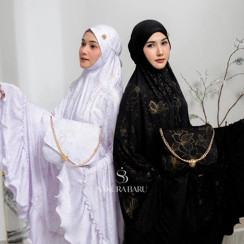 Sakura Baru - [New Launching] Mukena Mimah Motif Magnolia Mimoza Strechy Pleats Mukenah Wanita Dewas