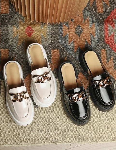 LUXIA - Sepatu Sandal Flat Loafers Slip On Oxford Rantai Gold Premium Kasual Wanita Terbaru DM-008